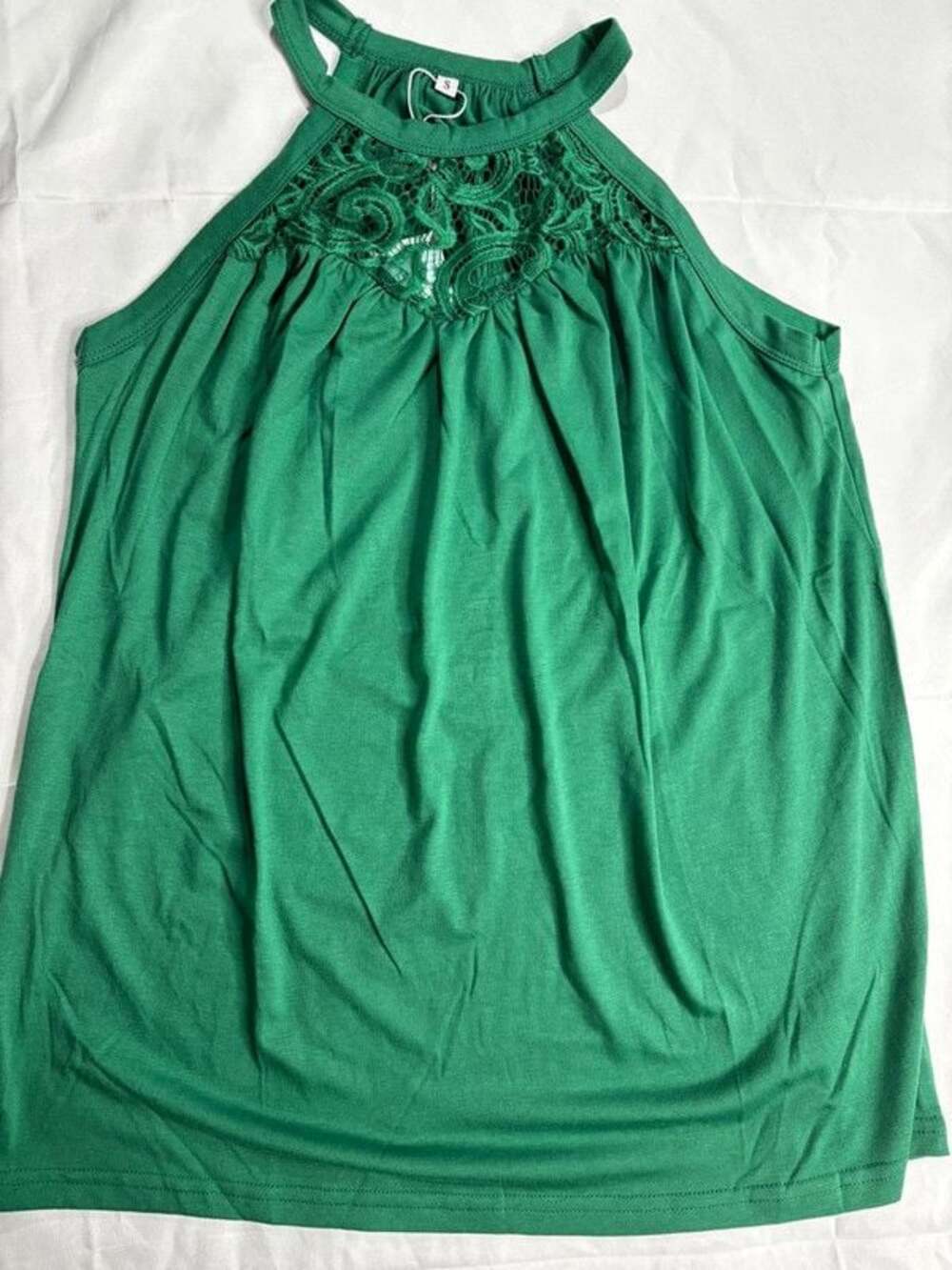 Green lace halter top with floral embroidery